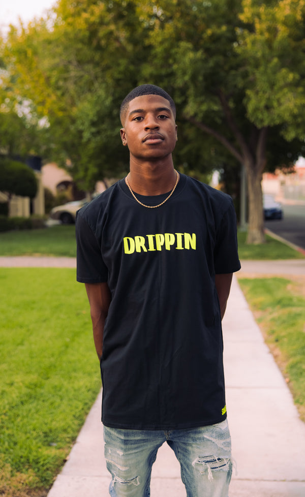 Neon Yellow Drippin (V2) | Black Tee - Sauce Avenue