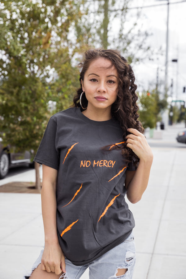 Neon Orange No Mercy | Charcoal Tee (Claws) - Sauce Avenue