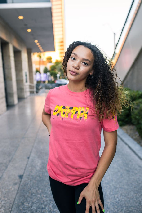 Sunflower Drippin (V3) | Pink Tee (Checkered Drippin Sleeve) - Sauce Avenue