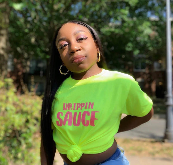 Neon Pink Glitter Drippin Sauce | Neon Yellow Tee - Sauce Avenue