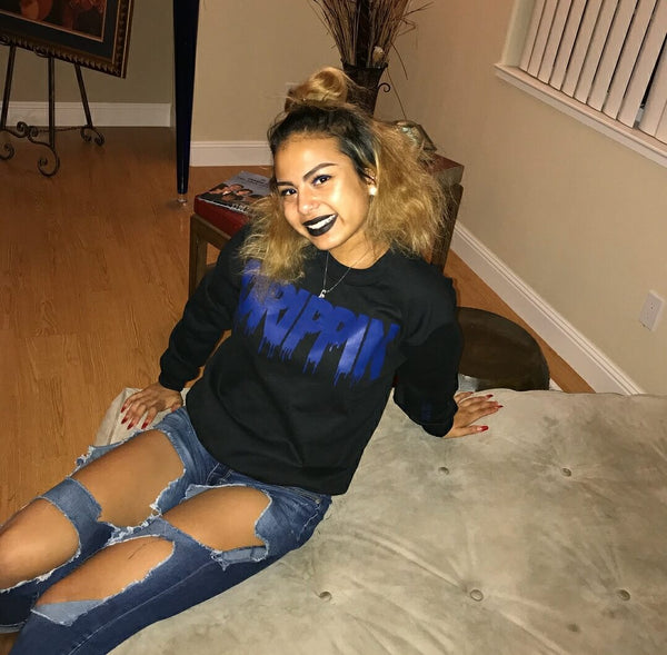 Blue Drippin | Black Crewneck - Sauce Avenue