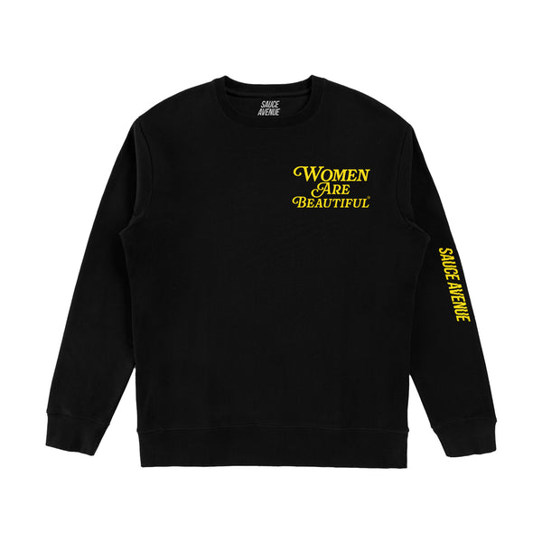 Women Are Beautiful | Black Crewneck (Y) - Sauce Avenue