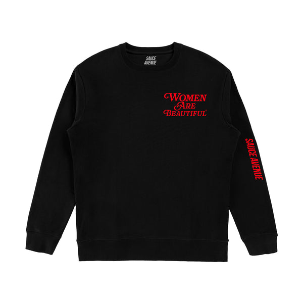 Women Are Beautiful | Black Crewneck (R) - Sauce Avenue