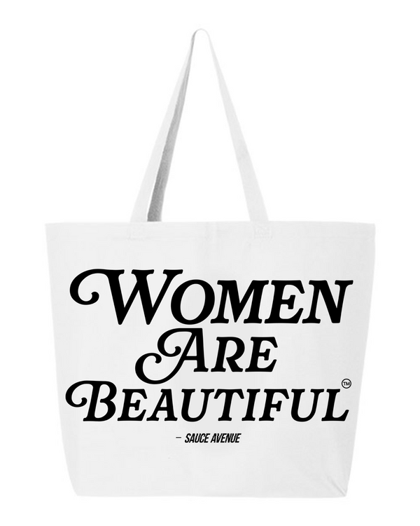 Women Are Beautiful | White Jumbo Tote - Black - Sauce Avenue