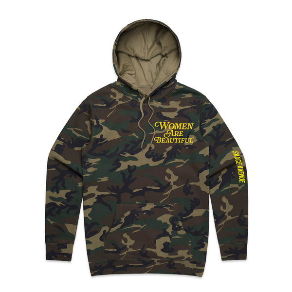 Women Are Beautiful | Green Camo Hoodie (Y) - Sauce Avenue