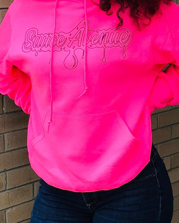 Black SA Drip Outline | Cyber Pink Hoodie - Sauce Avenue