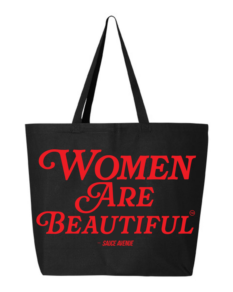 Women Are Beautiful | Black Jumbo Tote Bag - Red - Sauce Avenue