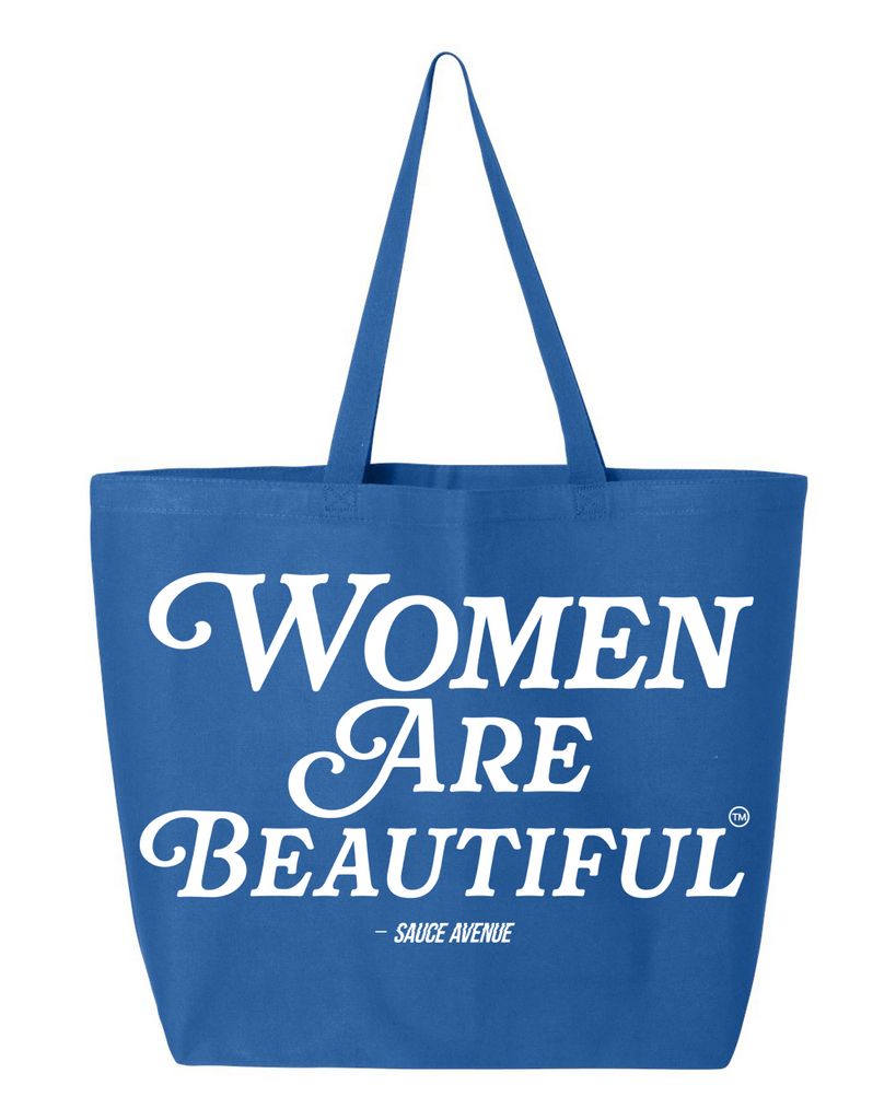 Women Are Beautiful | Blue Jumbo Tote Bag - White - Sauce Avenue