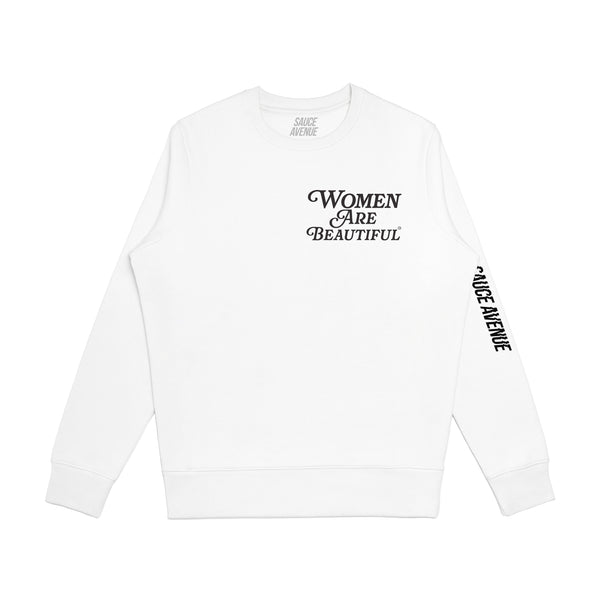 Women Are Beautiful | White Crewneck (BLK) - Sauce Avenue