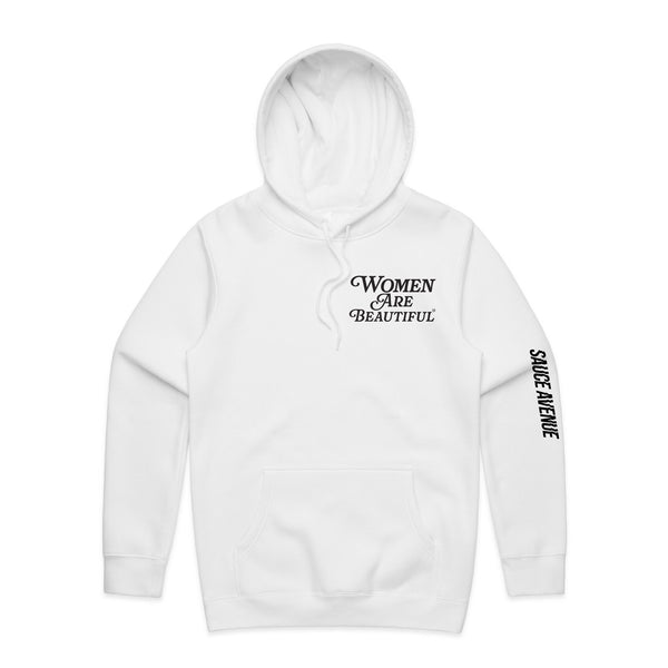 Women Are Beautiful | White Hoodie (BLK) - Sauce Avenue