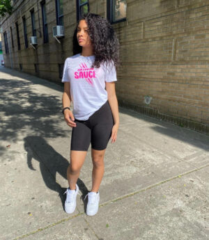 Neon Pink Drippin Sauce | White Tee (Tiger Claw) - Sauce Avenue