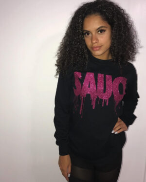 Hot Pink Glitter Sauce | Black Long Sleeve Tee - Sauce Avenue