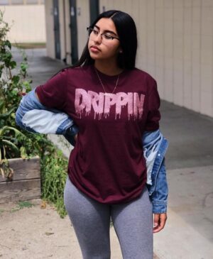 Rose Gold Glitter Drippin | Maroon Tee - Sauce Avenue