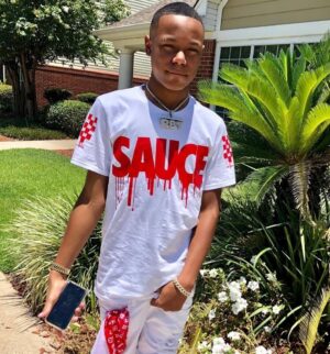 Red Sauce | White Tee (Solid Checkered Drippin Sleeve) - Sauce Avenue