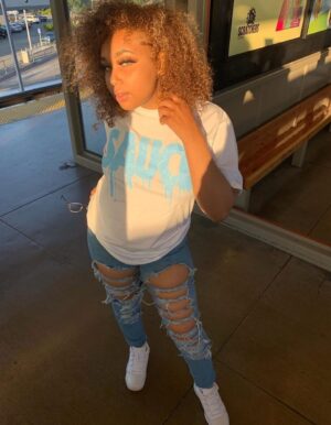 Neon Blue Glitter Sauce | White Tee - Sauce Avenue