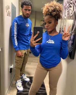 White Drippin Flavor | Blue Long Sleeve Tee (Solid Checkered Drippin Sleeve) - Sauce Avenue