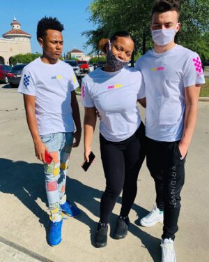 Pink/Yellow SA | White Tee (Solid Pink/Yellow Sleeves) - Sauce Avenue